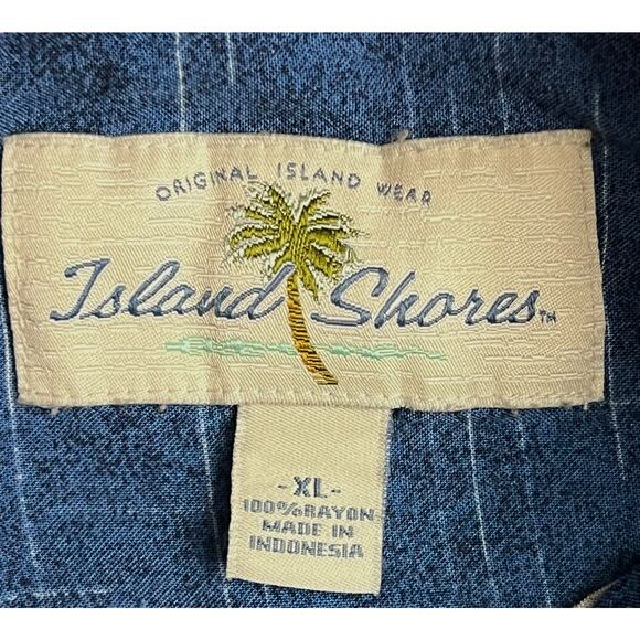 Island Shores Palm Tree Hawaiian Shirt XL Blue Rayon Tropical Aloha Vacation - Picture 3 of 11